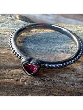 Pandora Ring Women Size 50 Sterling Silver Elevated Red Heart Band 925 ALE